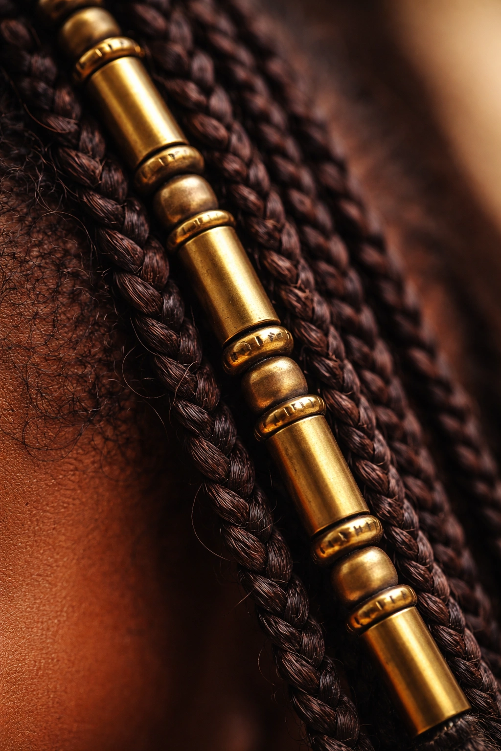 Brass tube and spacer beads on a Fulani braid.
