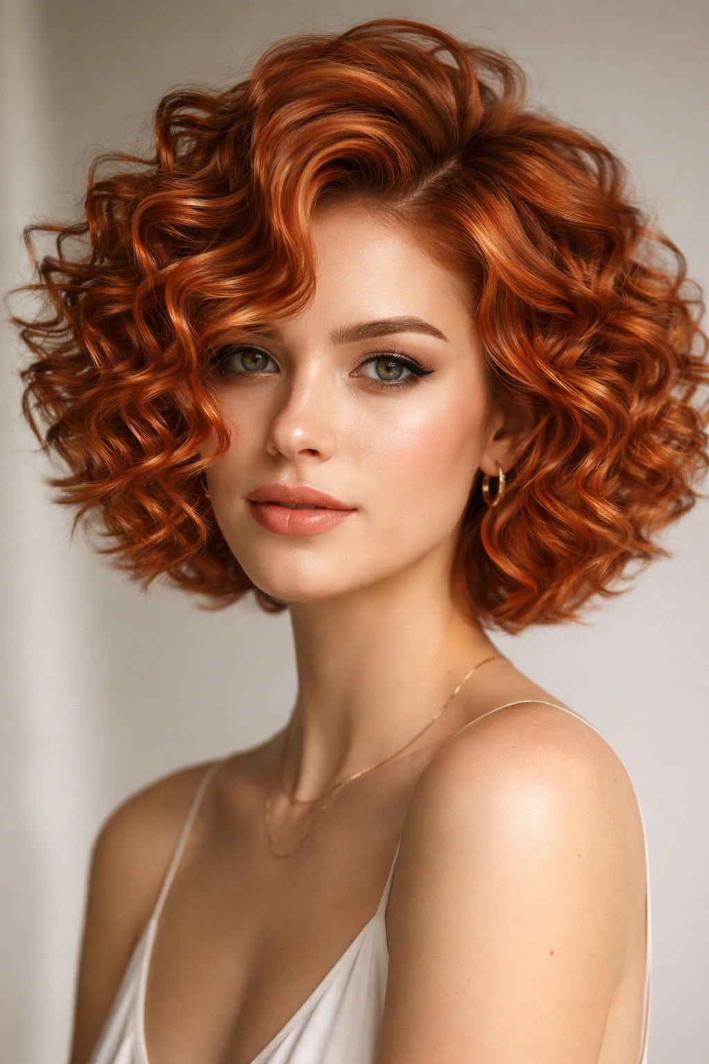 Bright copper spiral wave bob with defined coils and crown volume