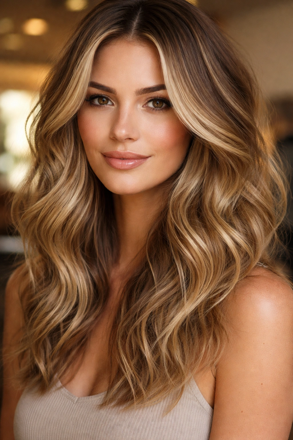 Bronde blonde waves with dimensional layers and color variation