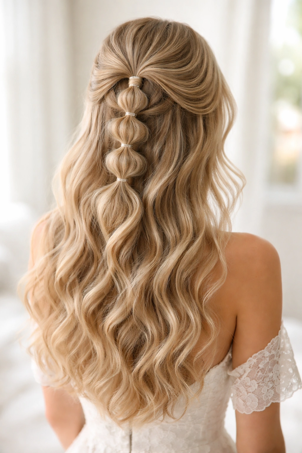 Back view of half bubble braid with bubbly segments
