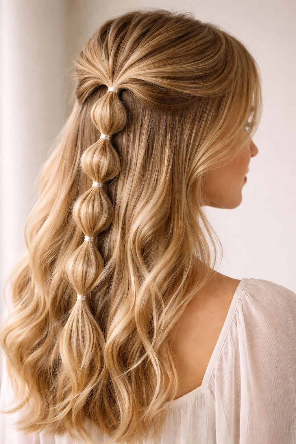 Bubble braid with multiple puffed bubbles along the braid