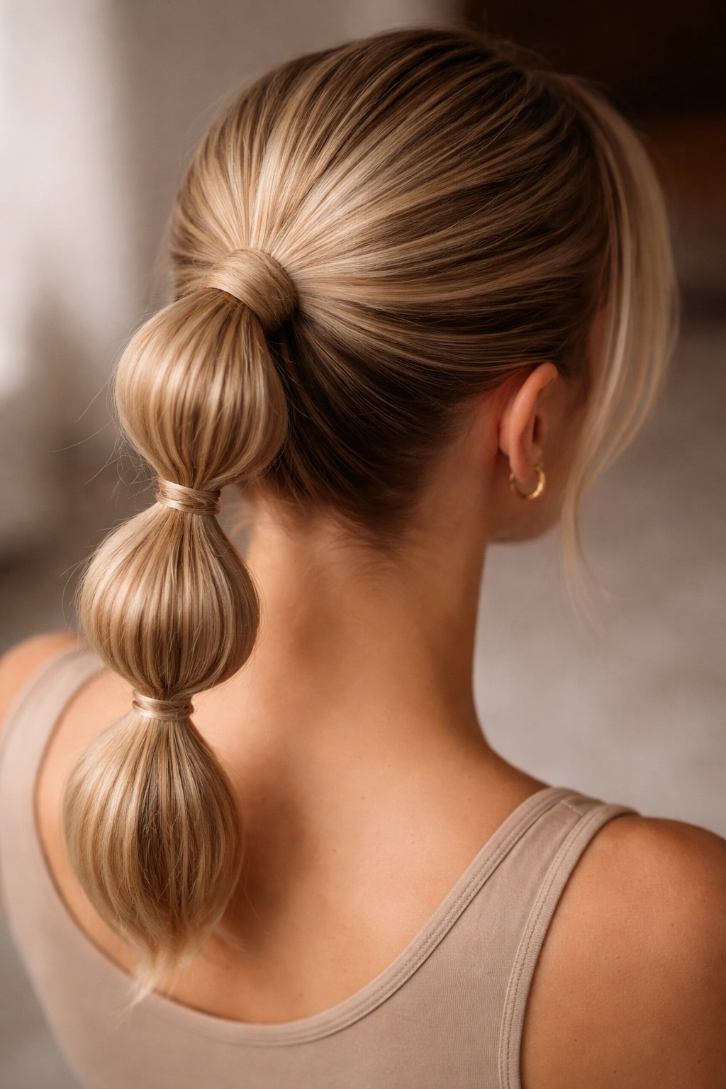 Bubble ponytail with stacked bubble segments