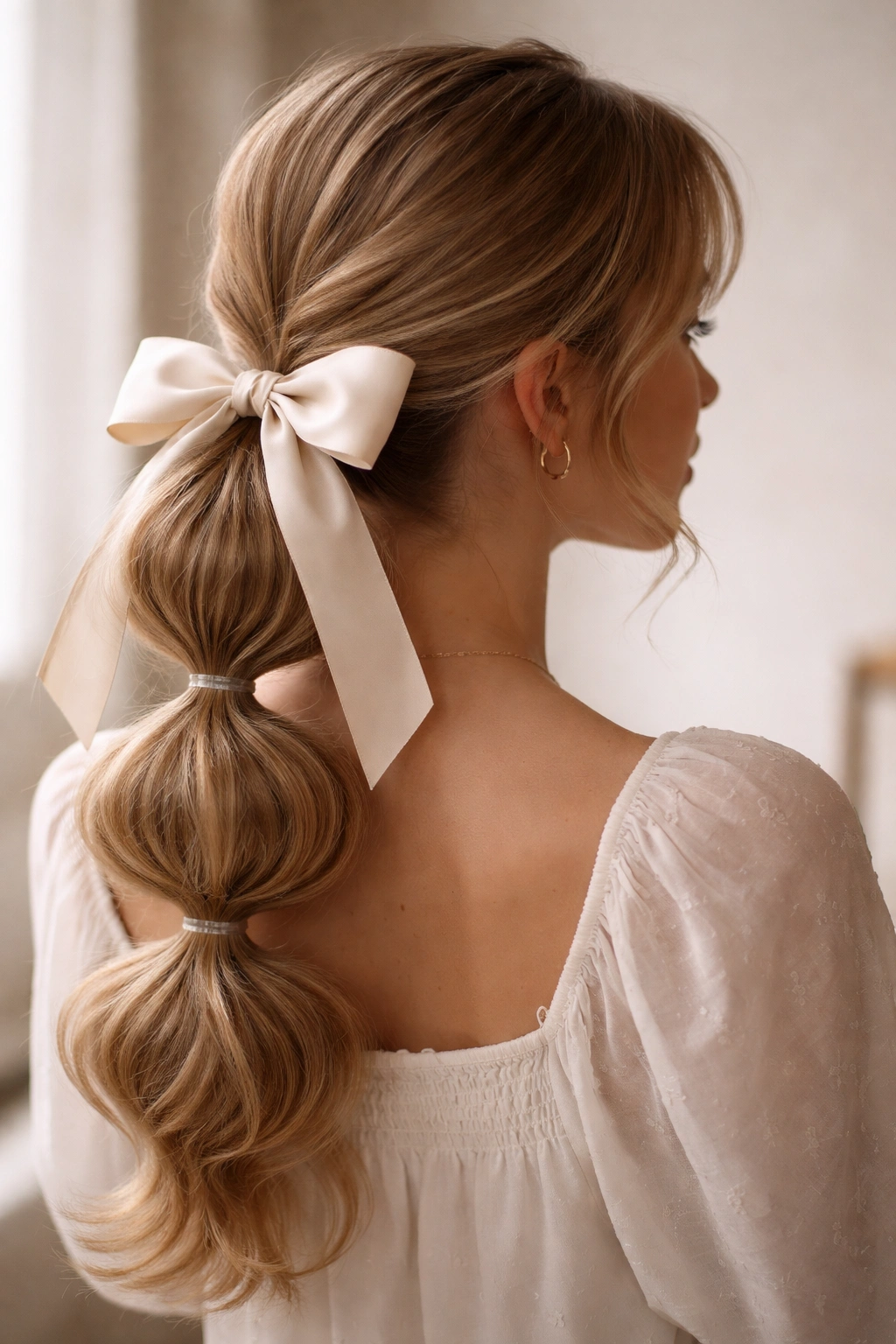 Bubble ponytail with decorative bow