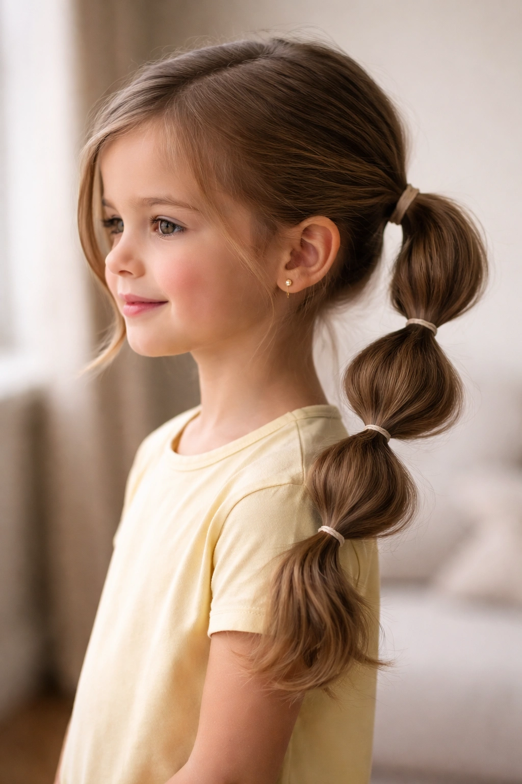 Ponytail with several bubble sections created by elastics on a child.