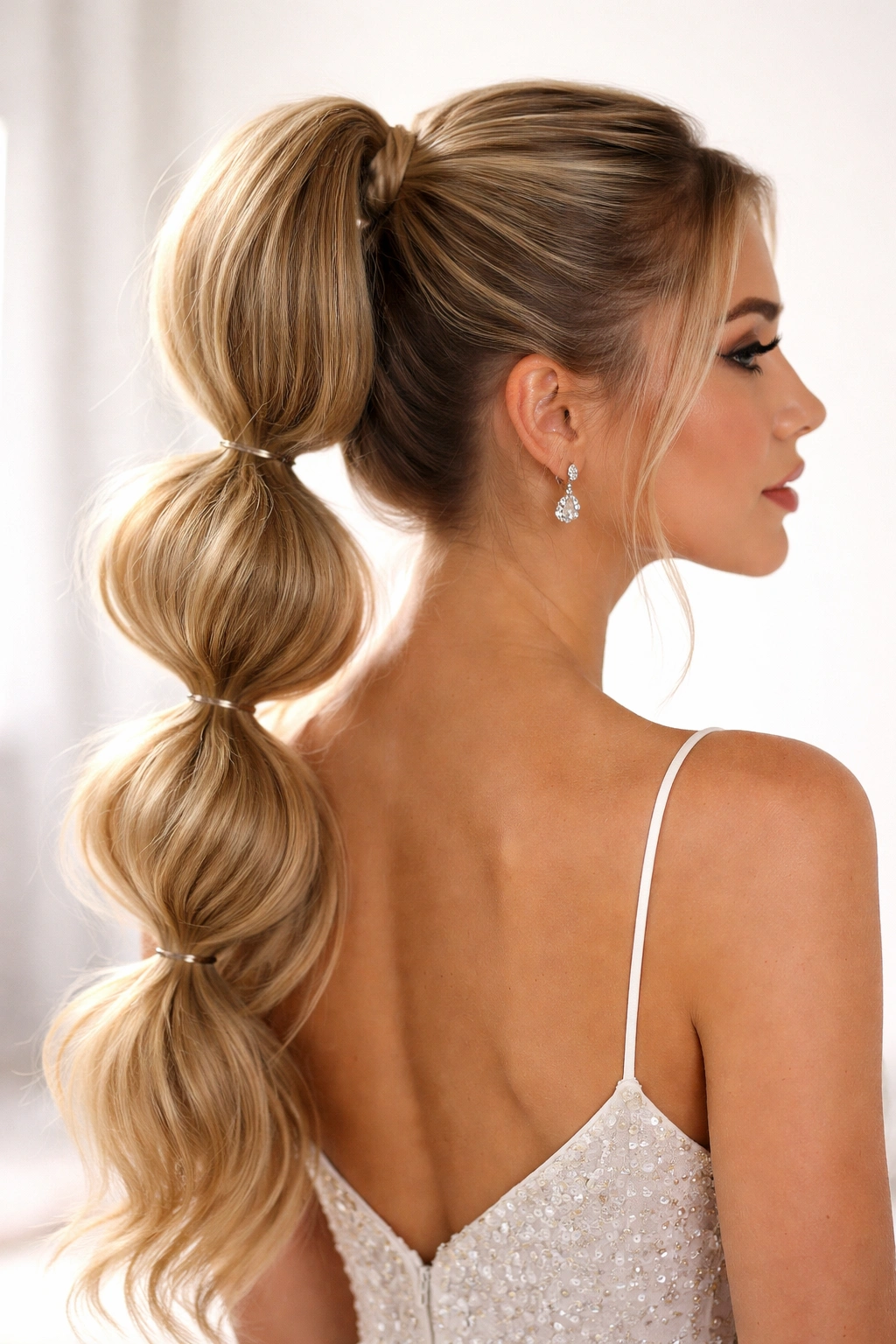 Bubble high ponytail with distinct segmented bubbles