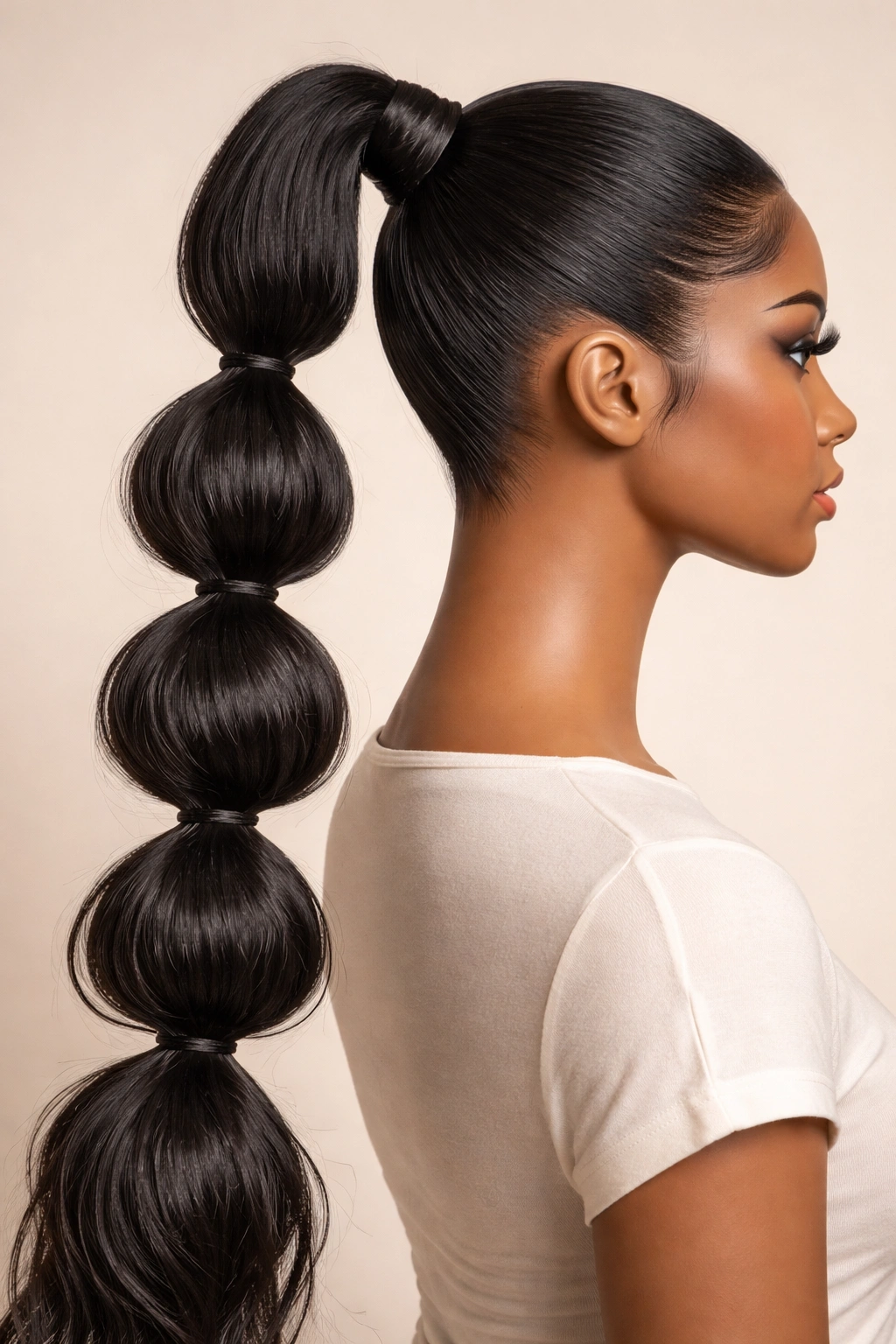 Close-up of a bubble ponytail with stacked rounded segments