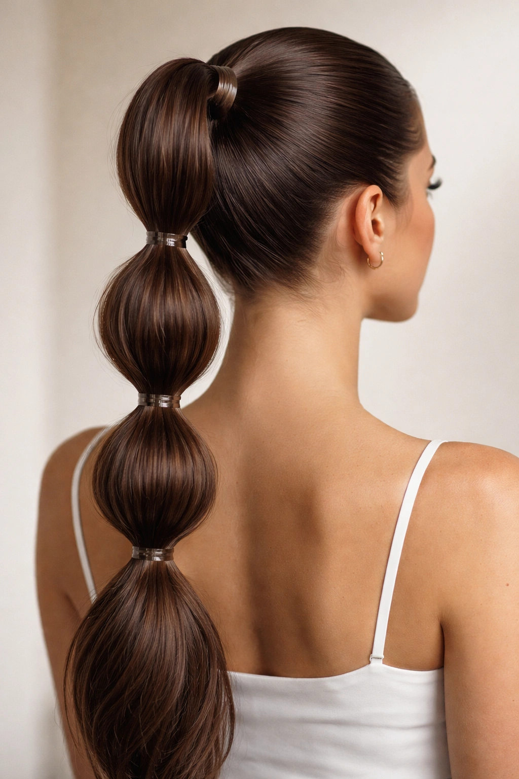 Back view of a sleek bubble ponytail showing segmented bubbles along the length