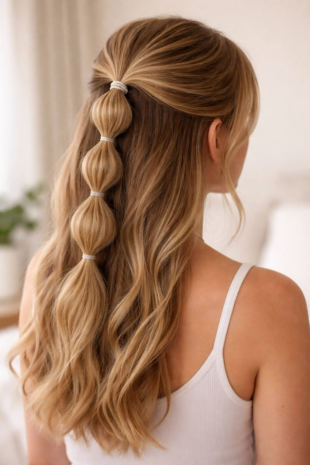 Back view of half-up ponytail with multiple bubbles along length