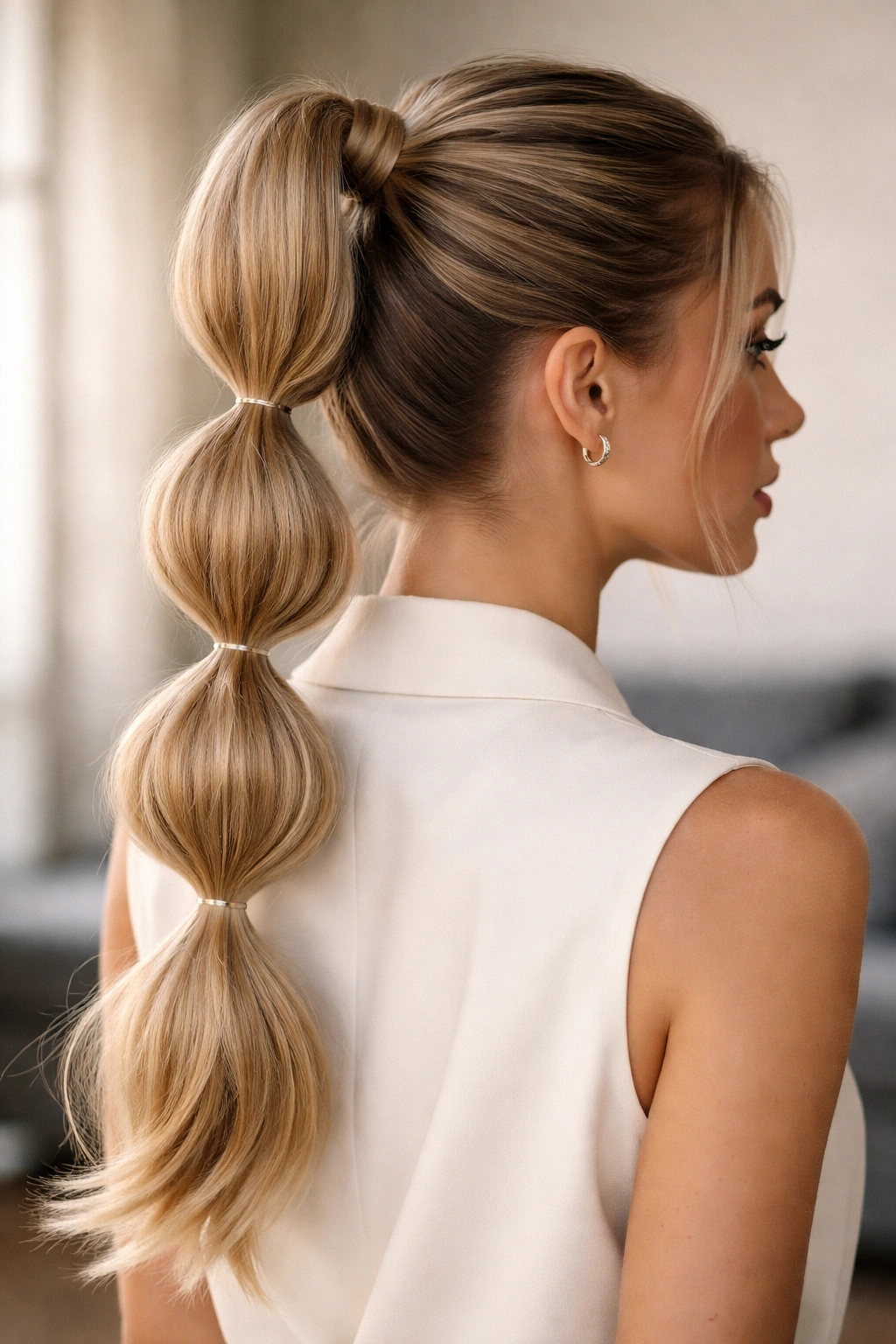 Bubble ponytail with visible segmented sections along the length