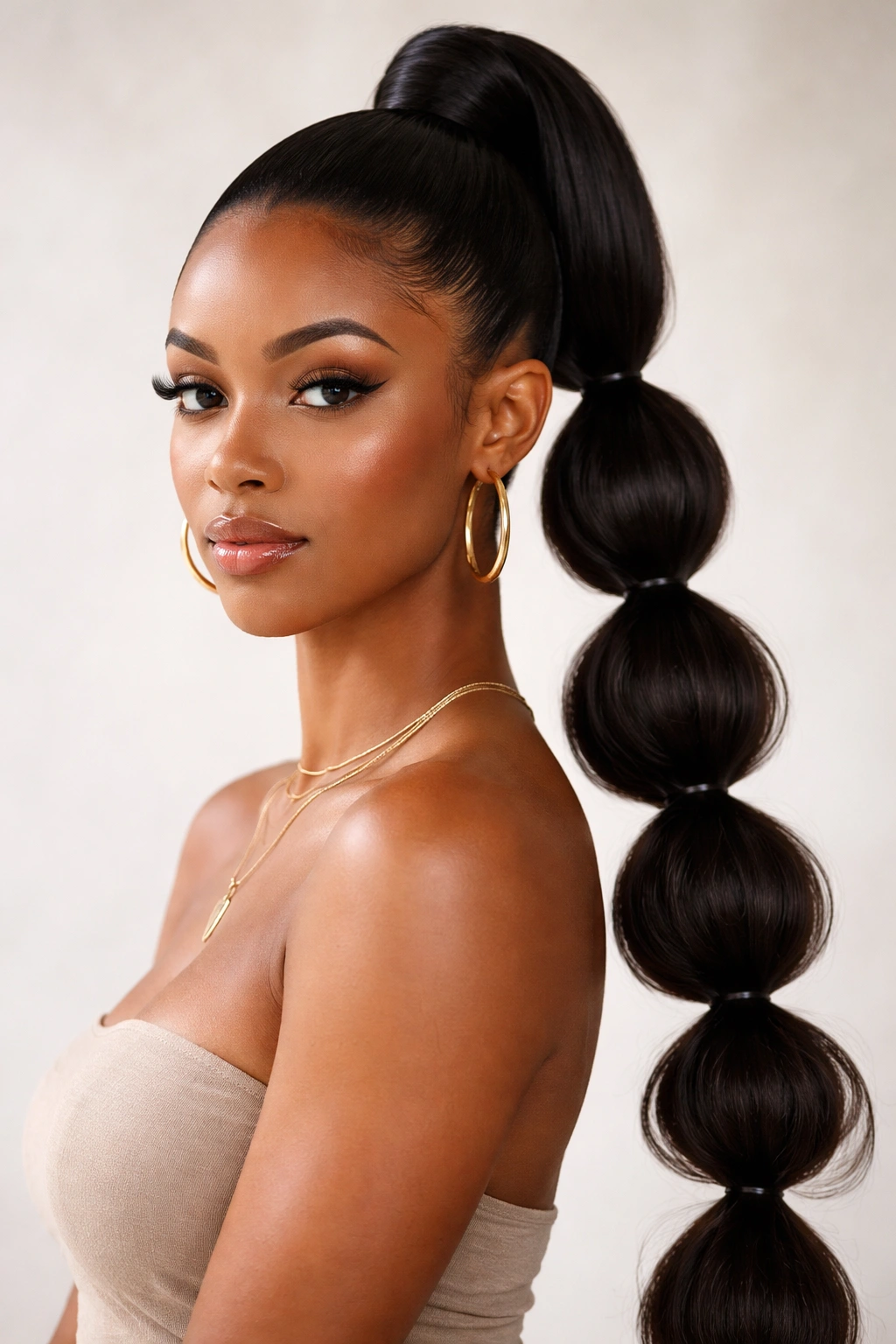 Bubble ponytail with visible bubble sections and smooth front