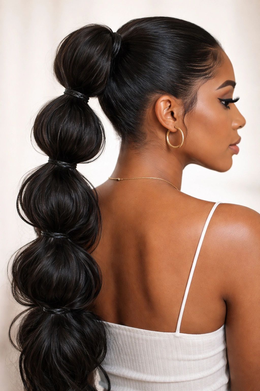 Bubble sections along the ponytail created by elastics