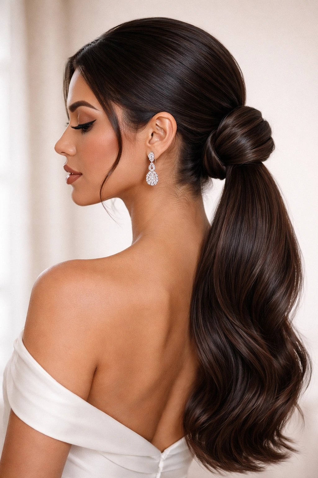 Sleek low bun-ponytail hybrid with soft loops