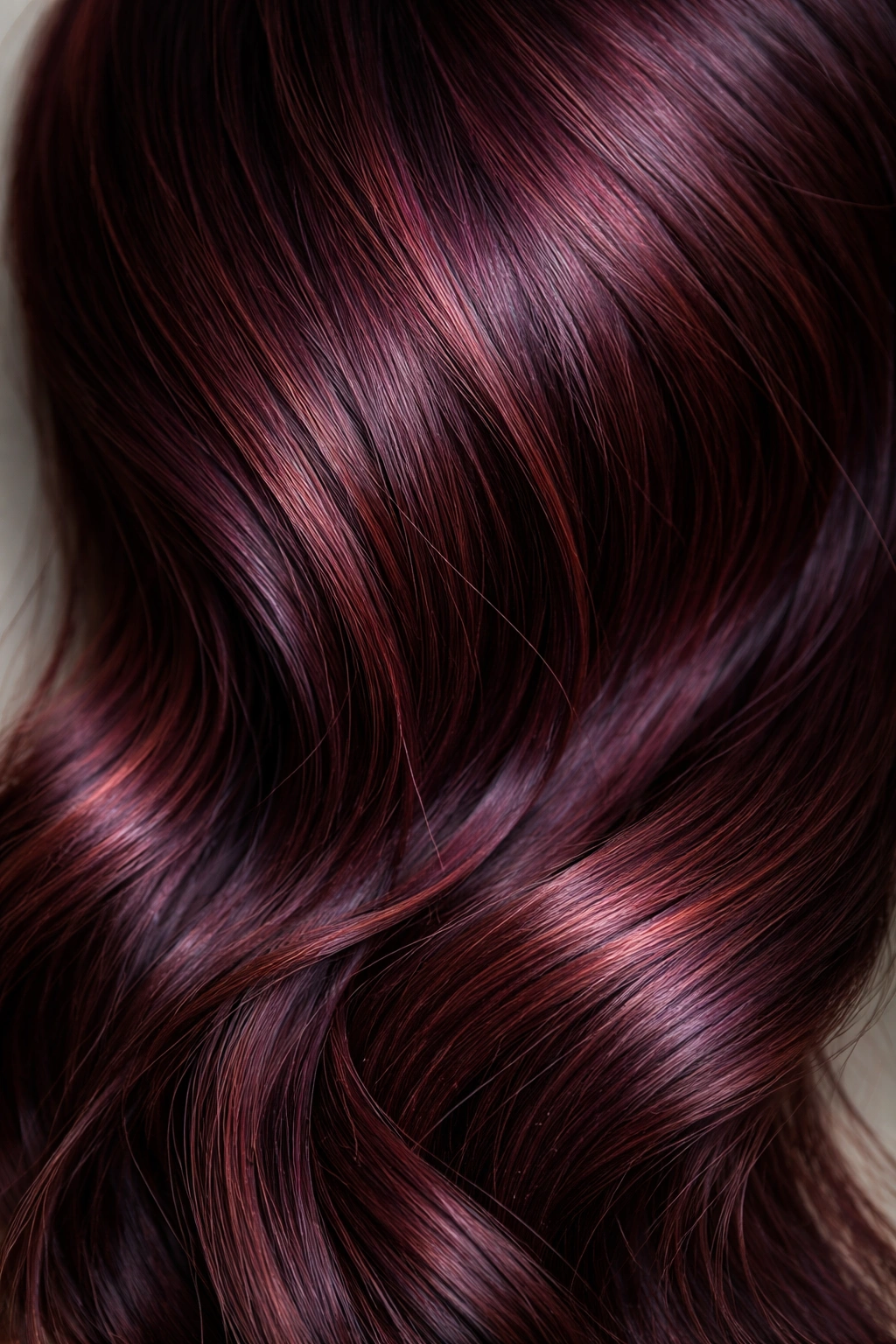 Close-up of a deep burgundy color gradient swatch highlighting warm undertones