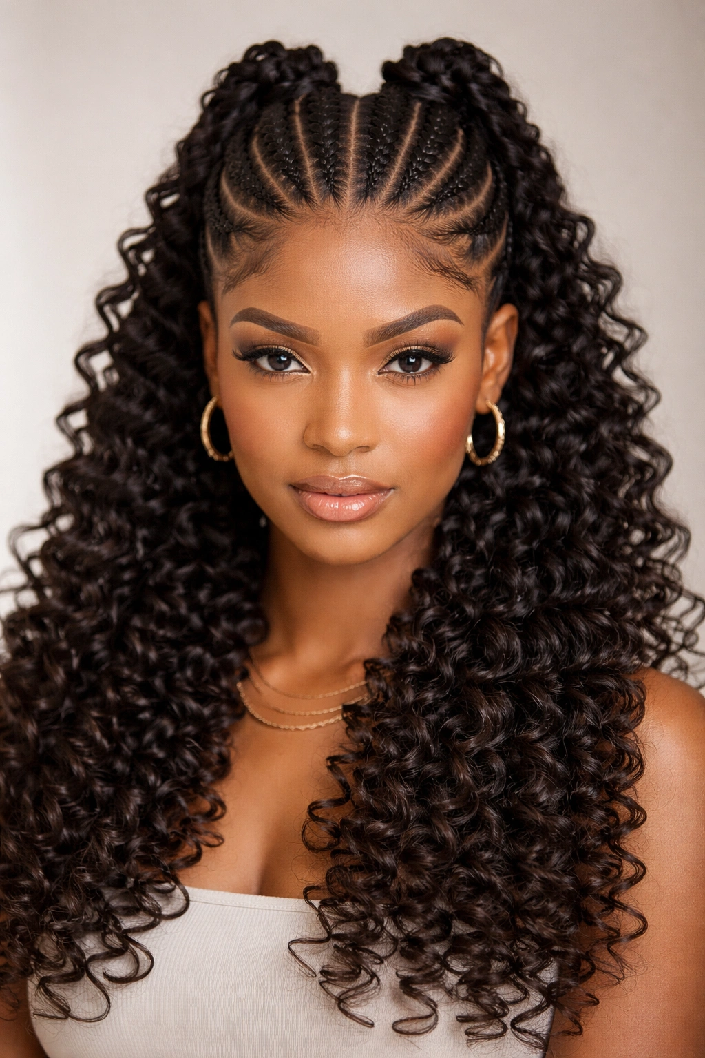 Butterfly cornrows with full spiral curls