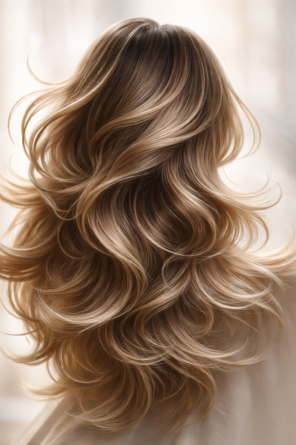 Abstract visualization of butterfly cut concepts for wavy hair