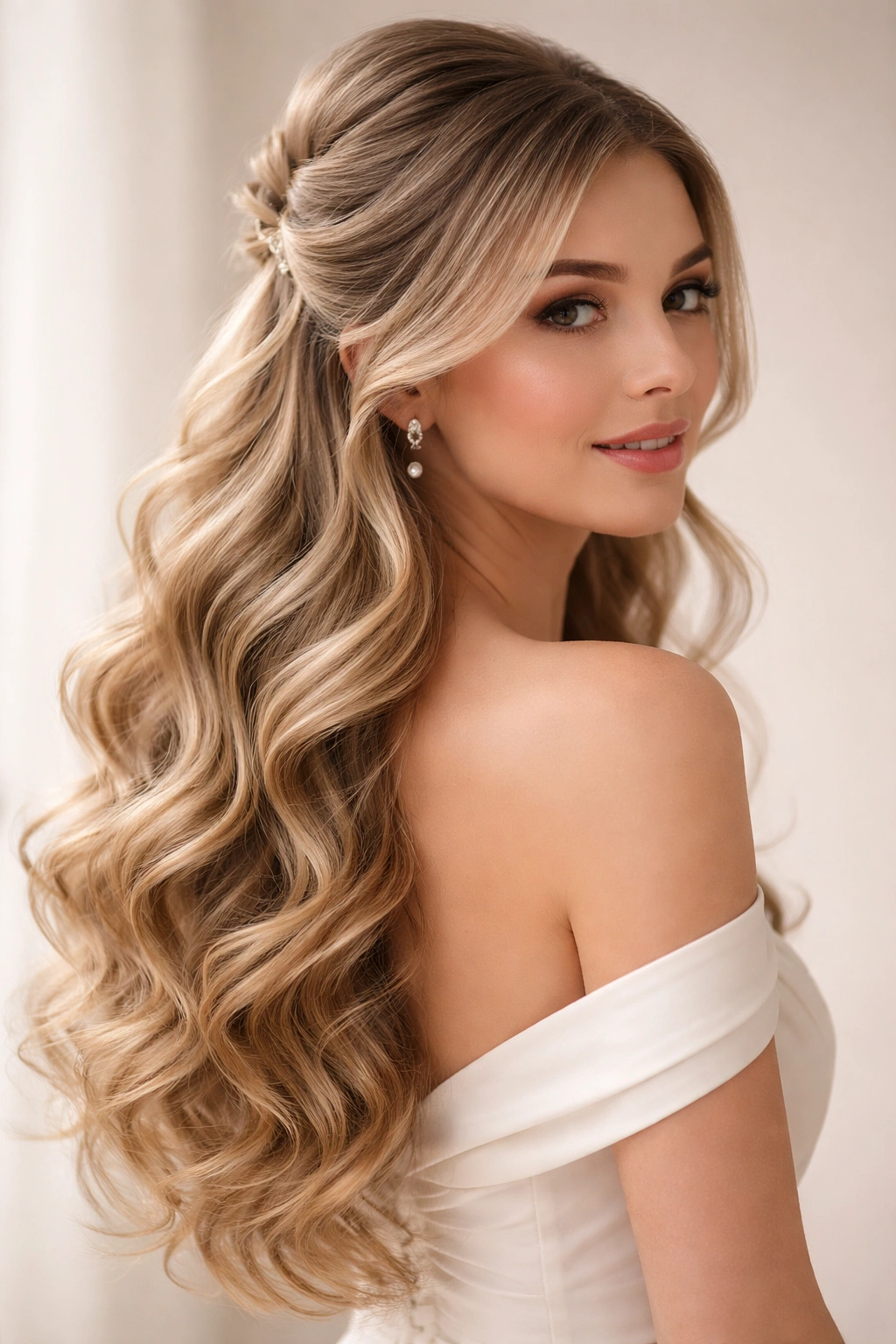 Cascading curls flowing from half-up section on fine hair