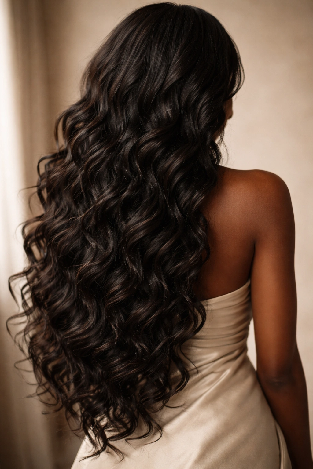 Long cascading curly waves flowing down the back