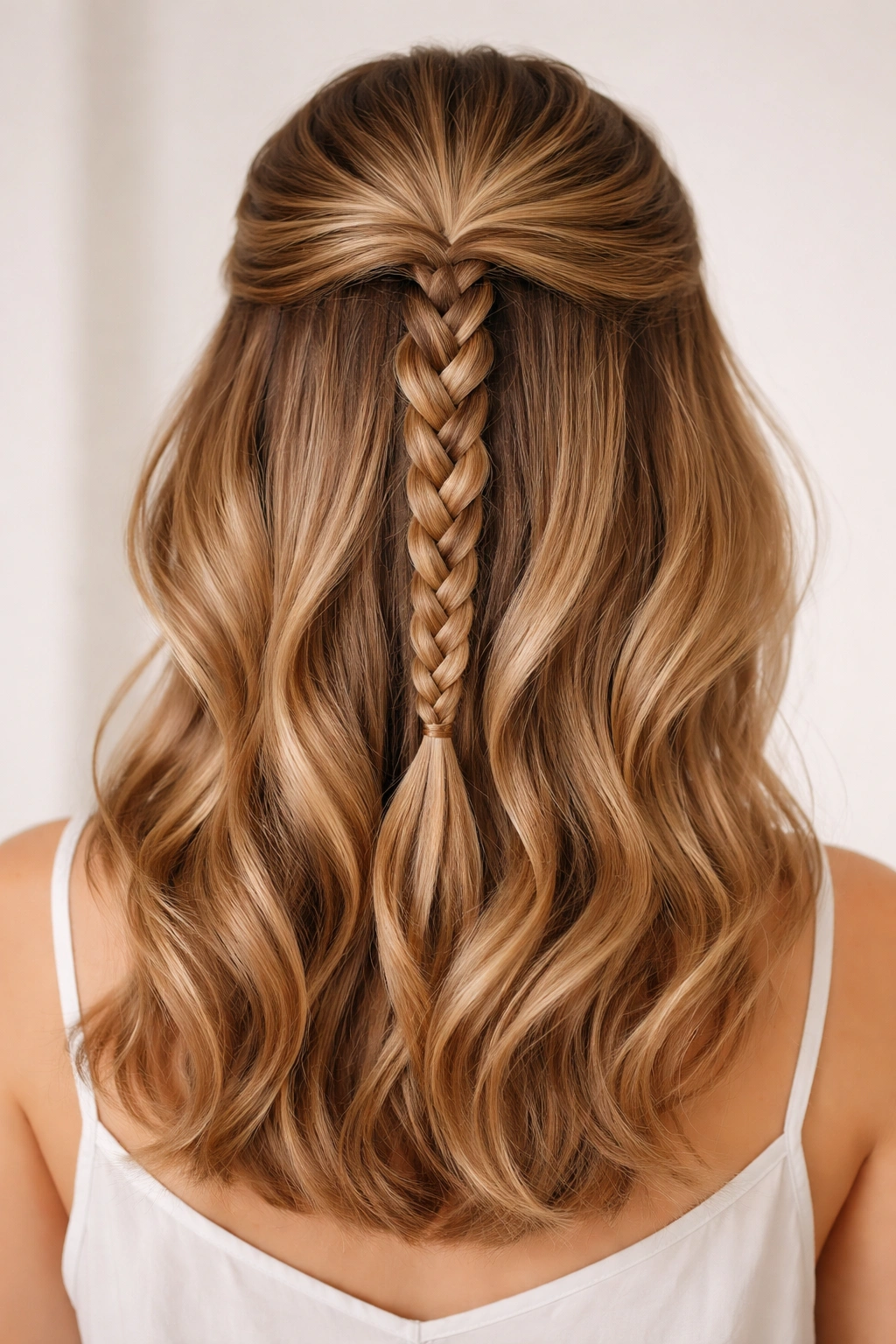 Close-up of Half Up with Center Braid hairstyle showing central braid