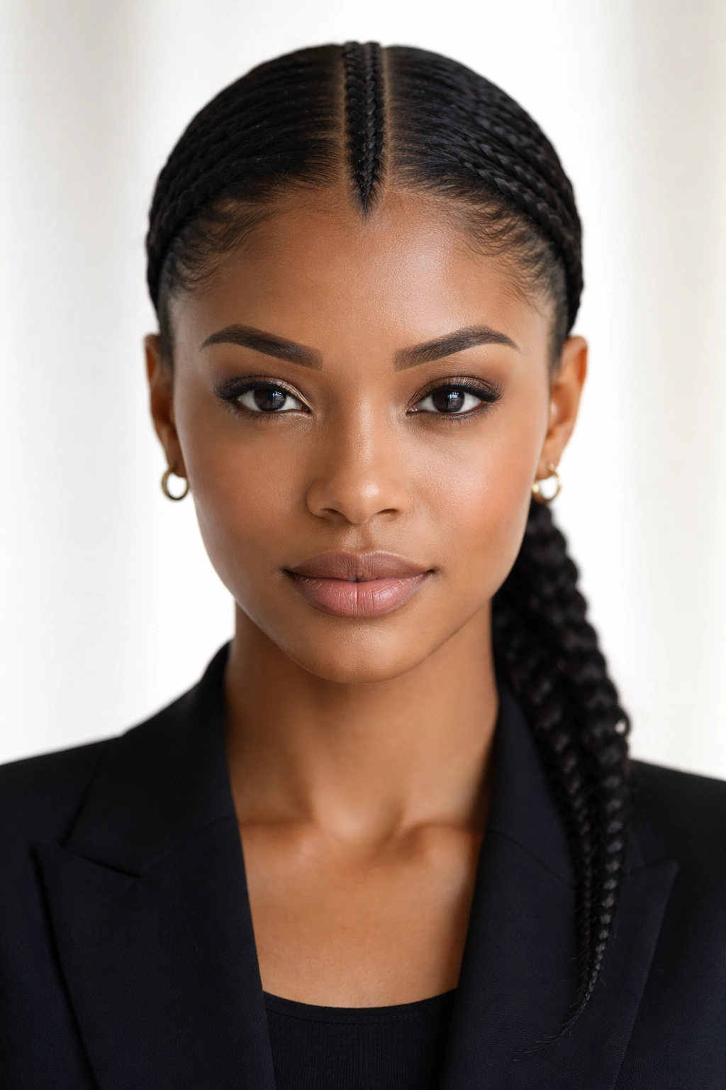 Single center cornrow down the middle of the head, minimalist and sleek