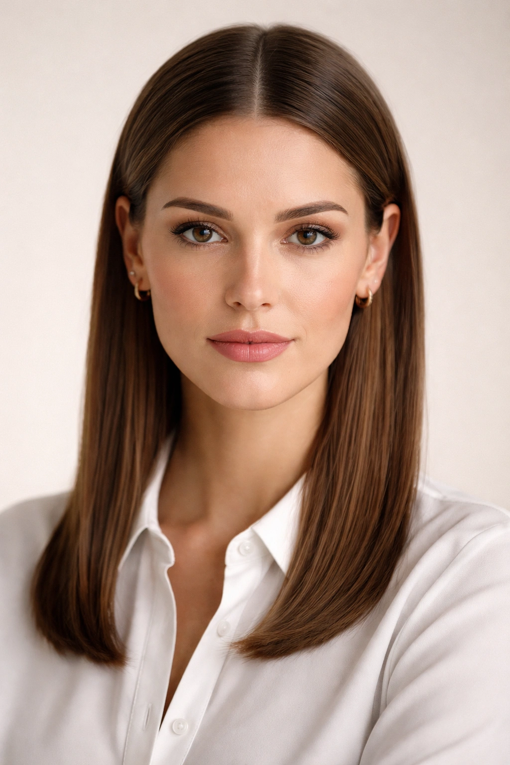 Center-parted hair neatly tucked behind ears with hidden pins