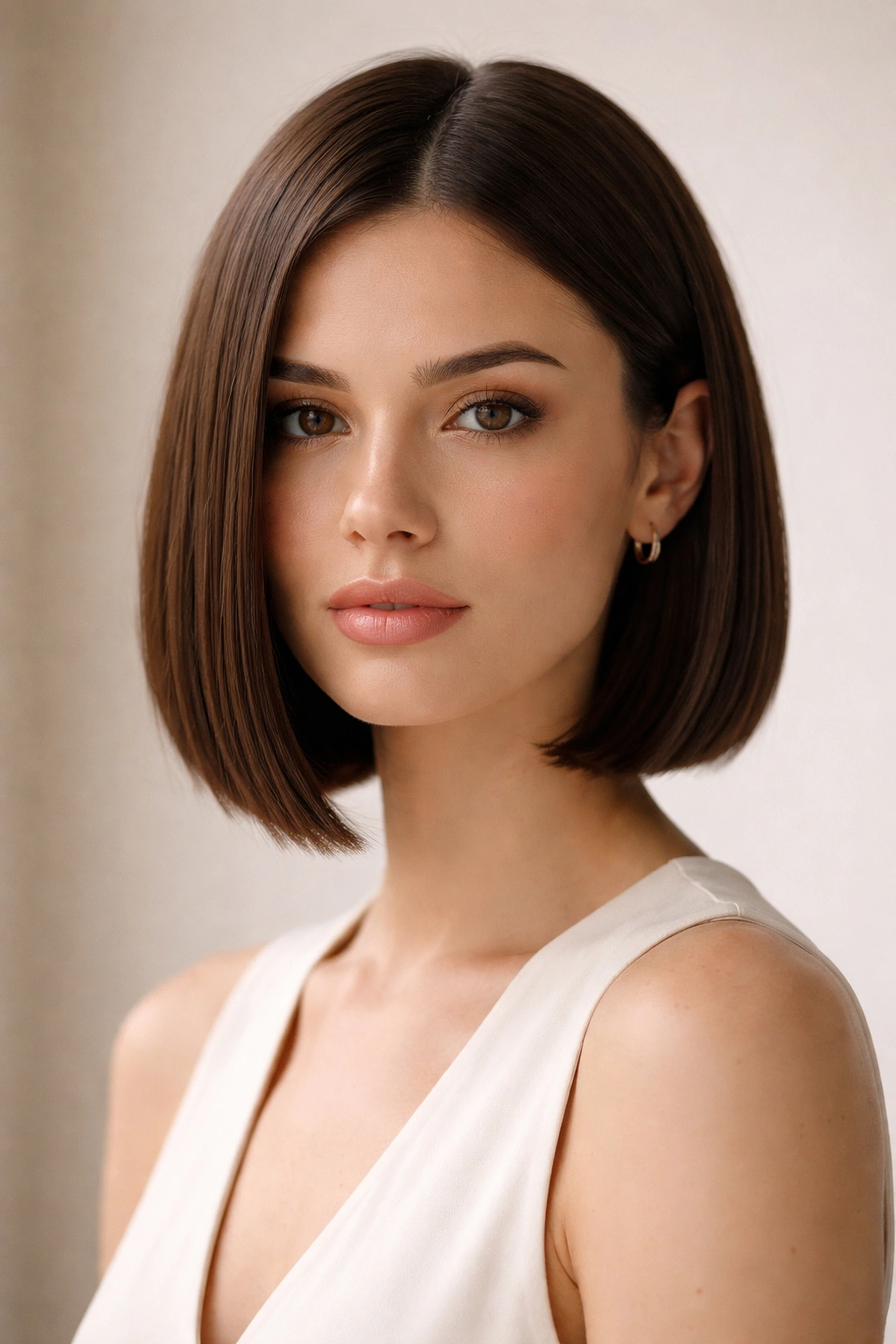 Portrait of a person with a chin-length blunt bob and a crisp, even line