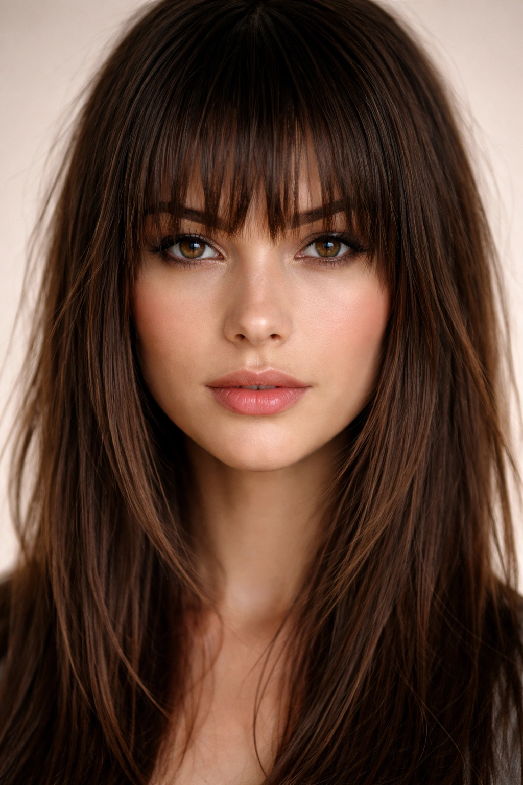 Close-up of jagged, textured choppy bangs on straight hair