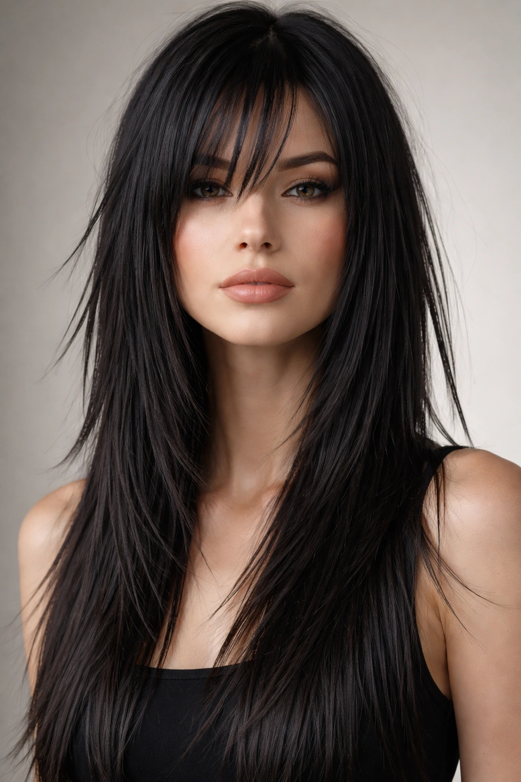 Choppy textured straight hair with distinct layered segments.