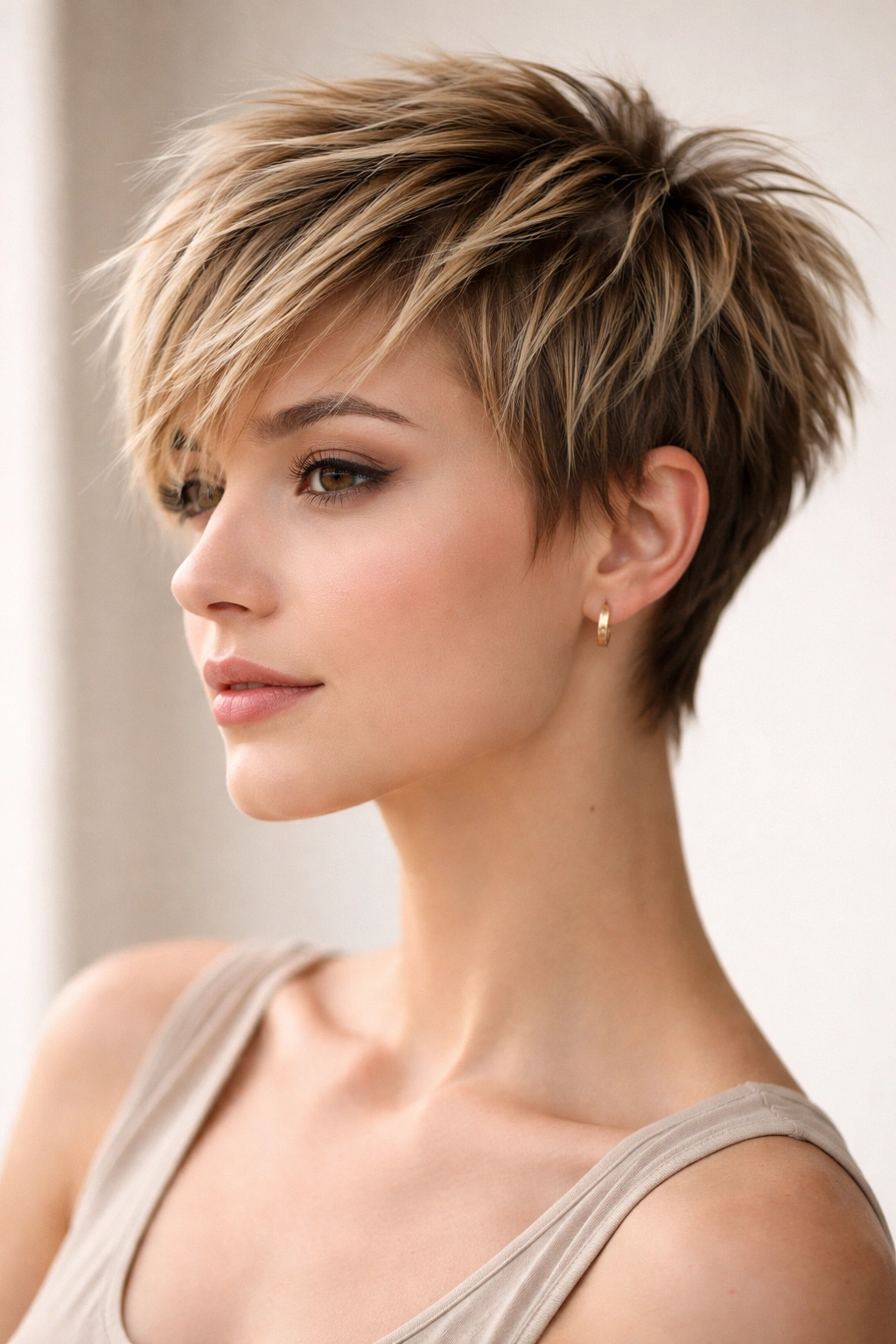 Choppy pixie cut with pronounced texture and layered lengths