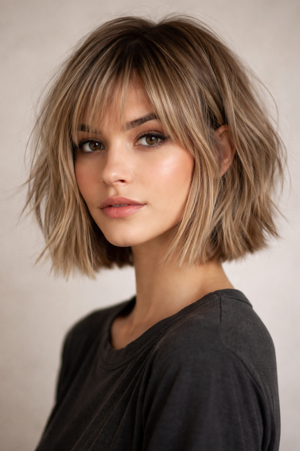 Choppy textured bob with blunt ends and visible texture lines