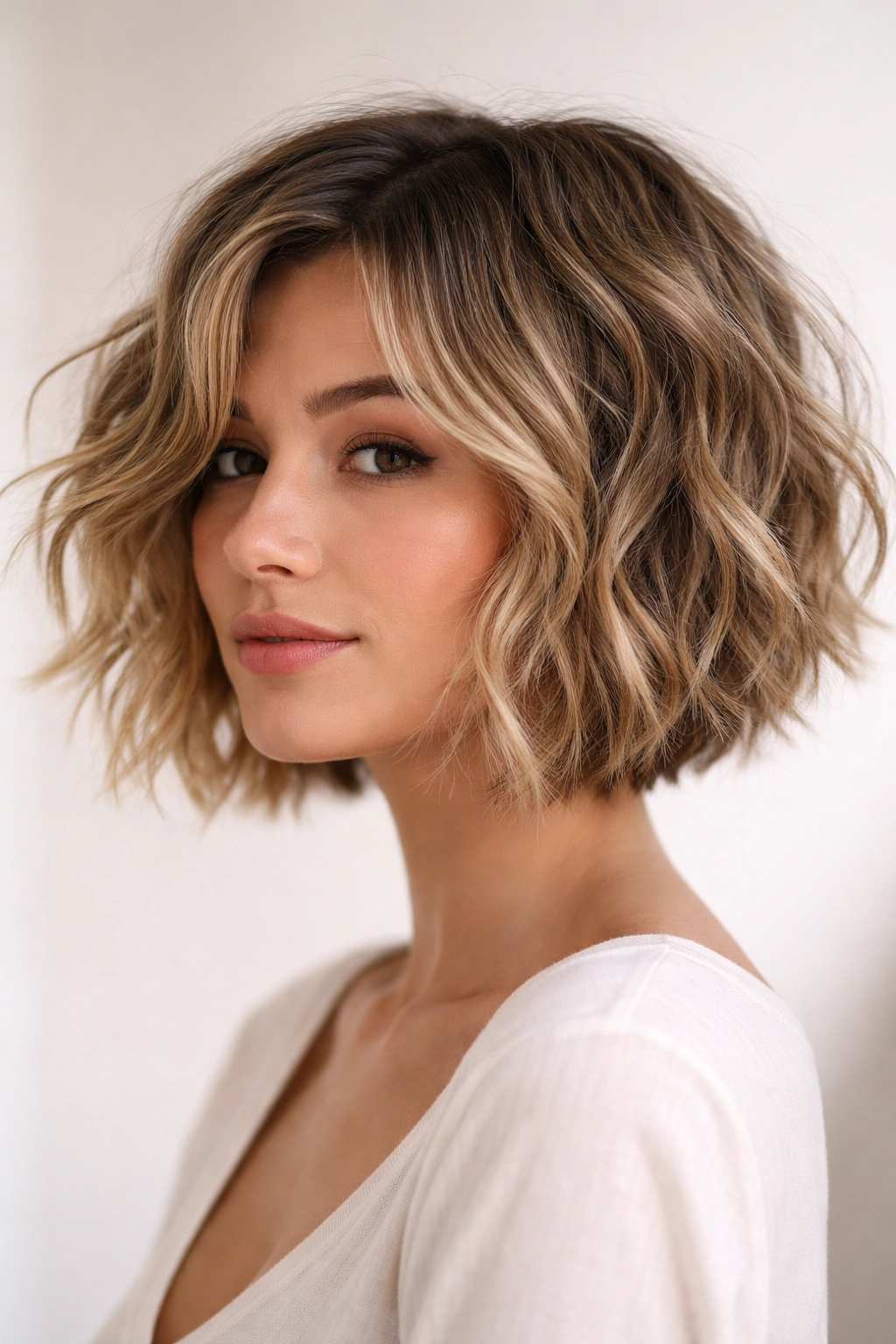 Close-up of a choppy textured bob showing distinct layers and movement