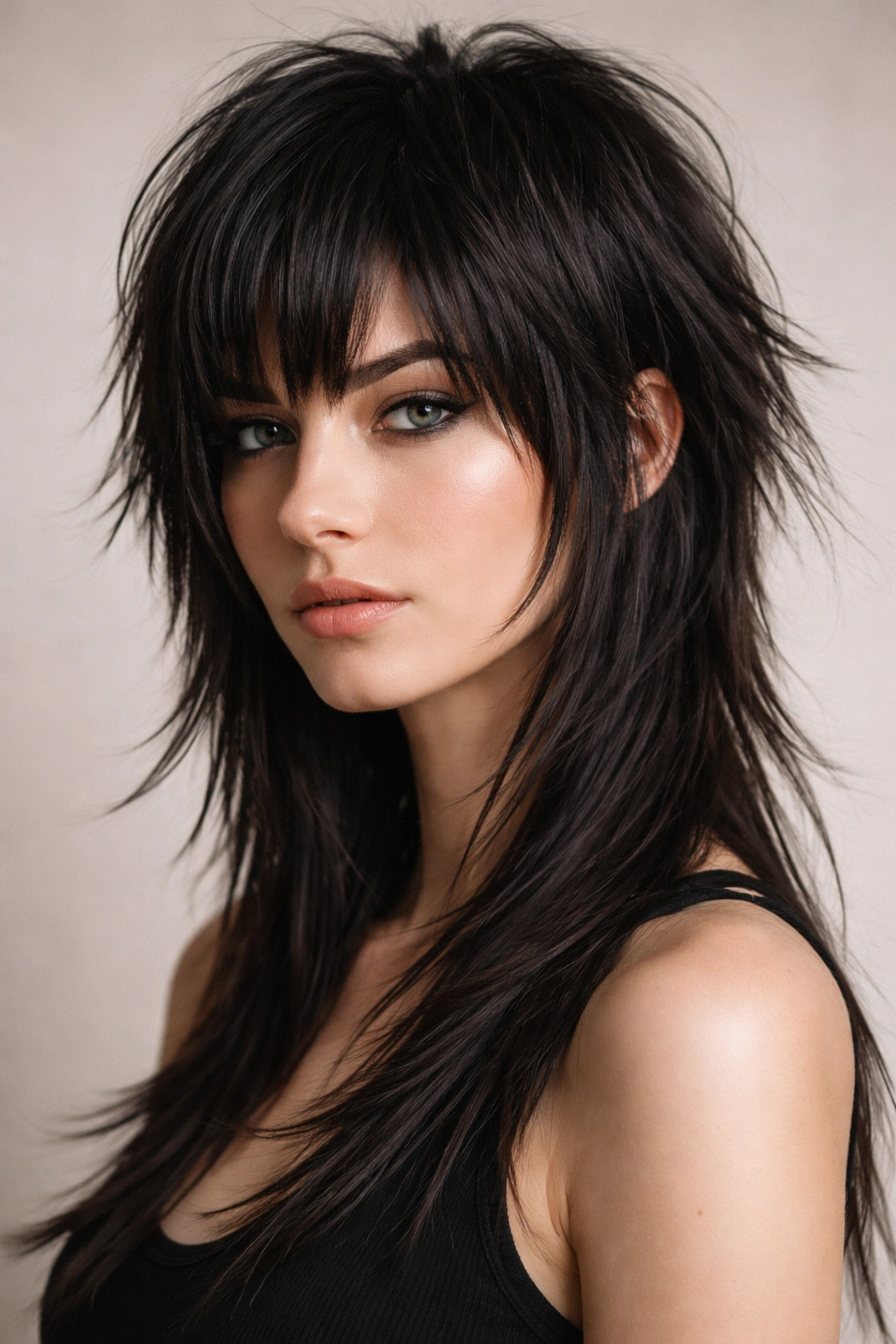 Close-up of a straight hair choppy wolf cut showing bold, defined layers