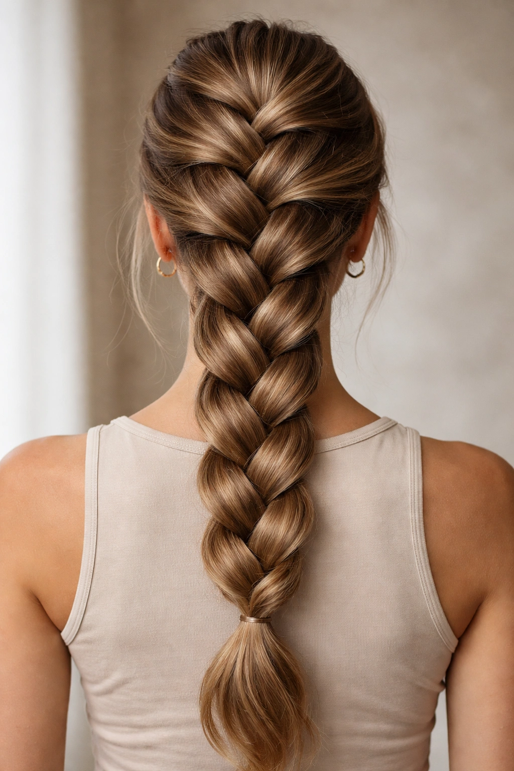 Back view of thick chunky French braid with large sections