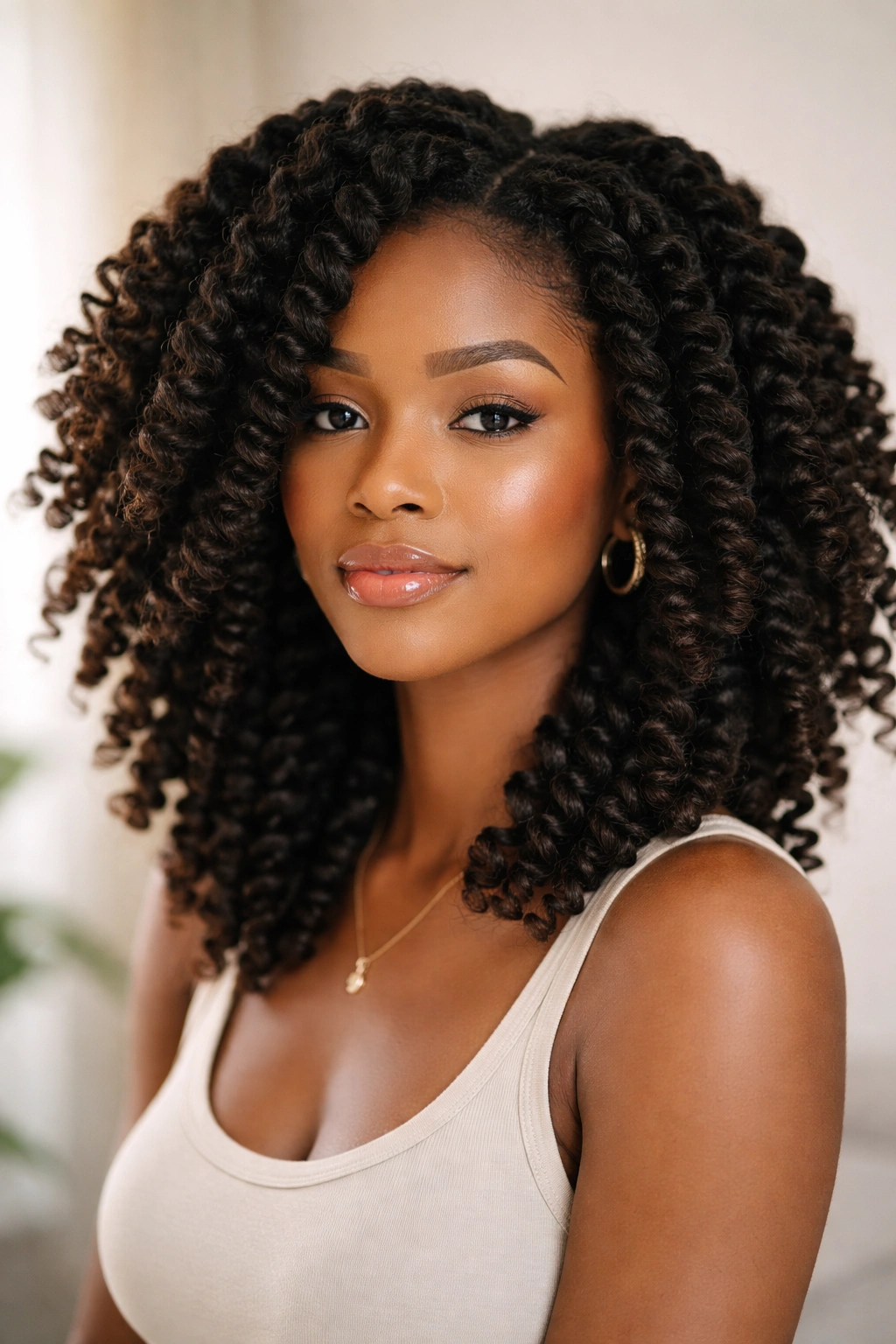 Chunky twist-outs with large twists creating loose curls