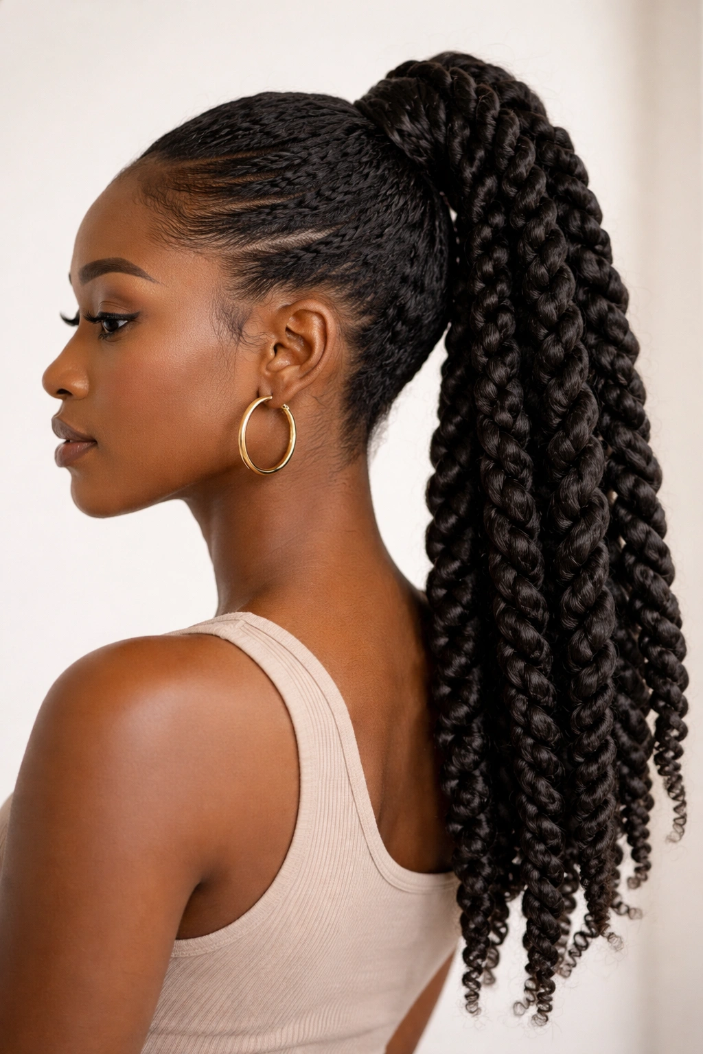 High ponytail with chunky two-strand twists