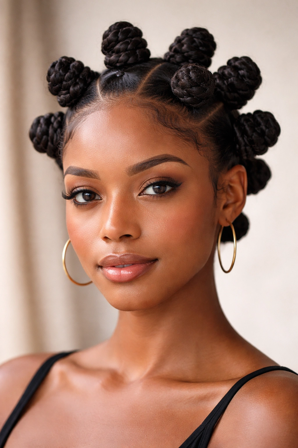Close-up of classic spiral Bantu knots across the scalp