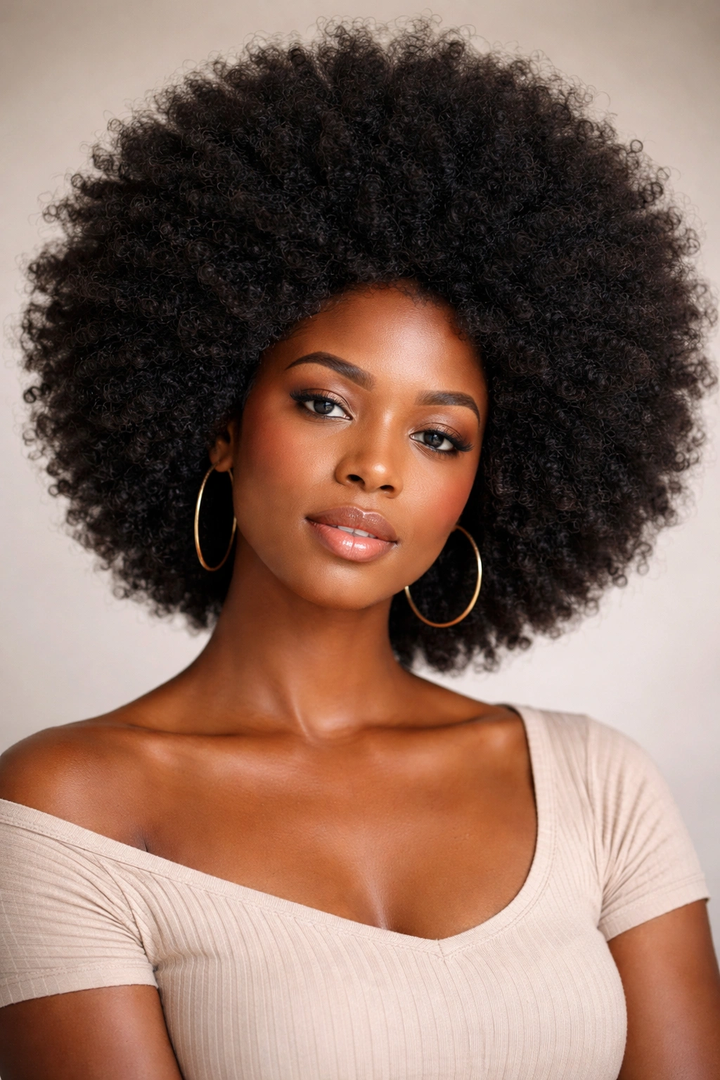 Close-up of a classic full afro with natural coils and even moisture
