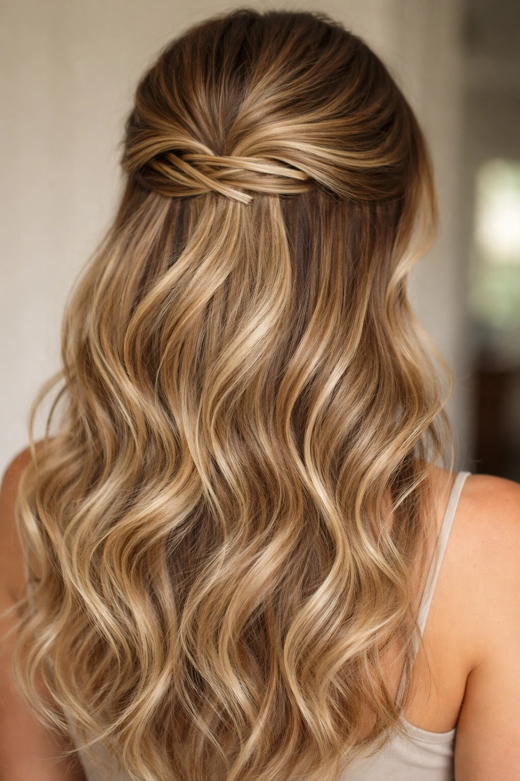 Close-up of half up half down with clip-ins showing added volume