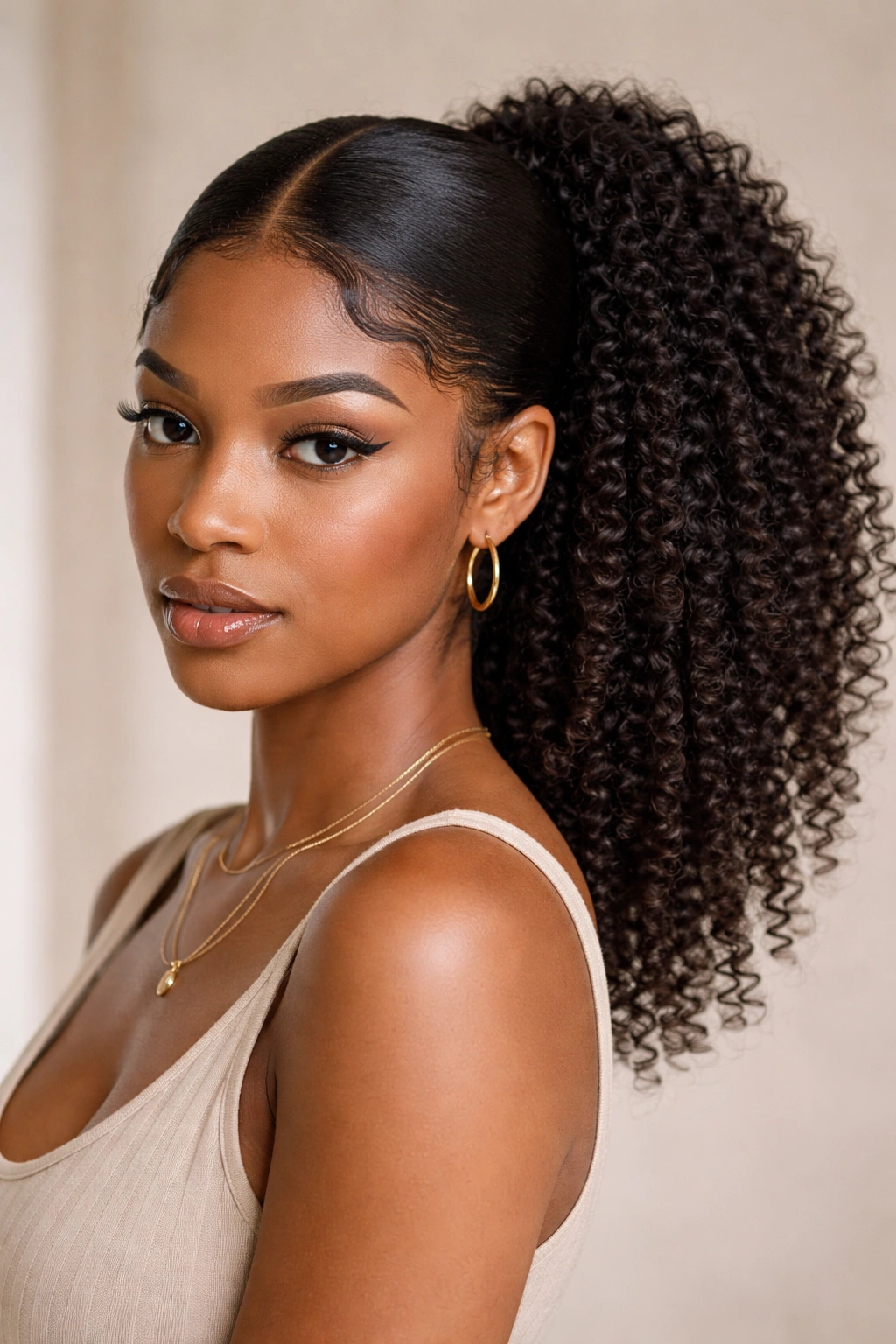 Ponytail showing distinct coil texture with center part