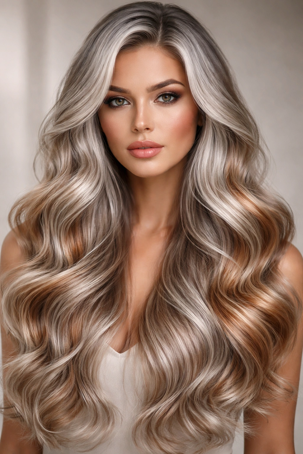Silver waves with color-melting copper and champagne tones