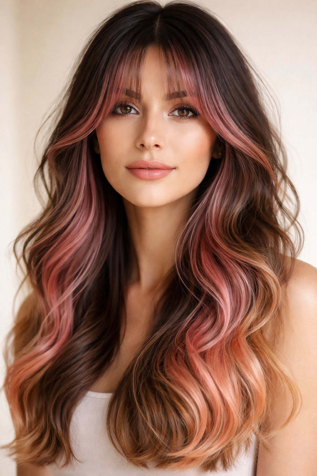 Hair with colored tips and coordinated curtain bangs