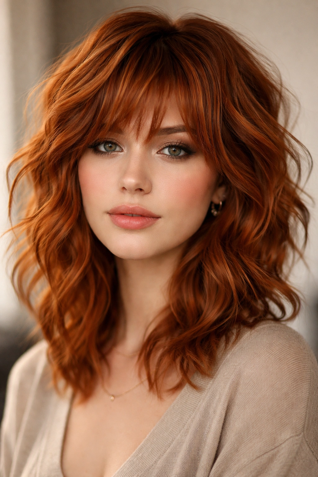 Copper shag with choppy waves showing razor-textured layers
