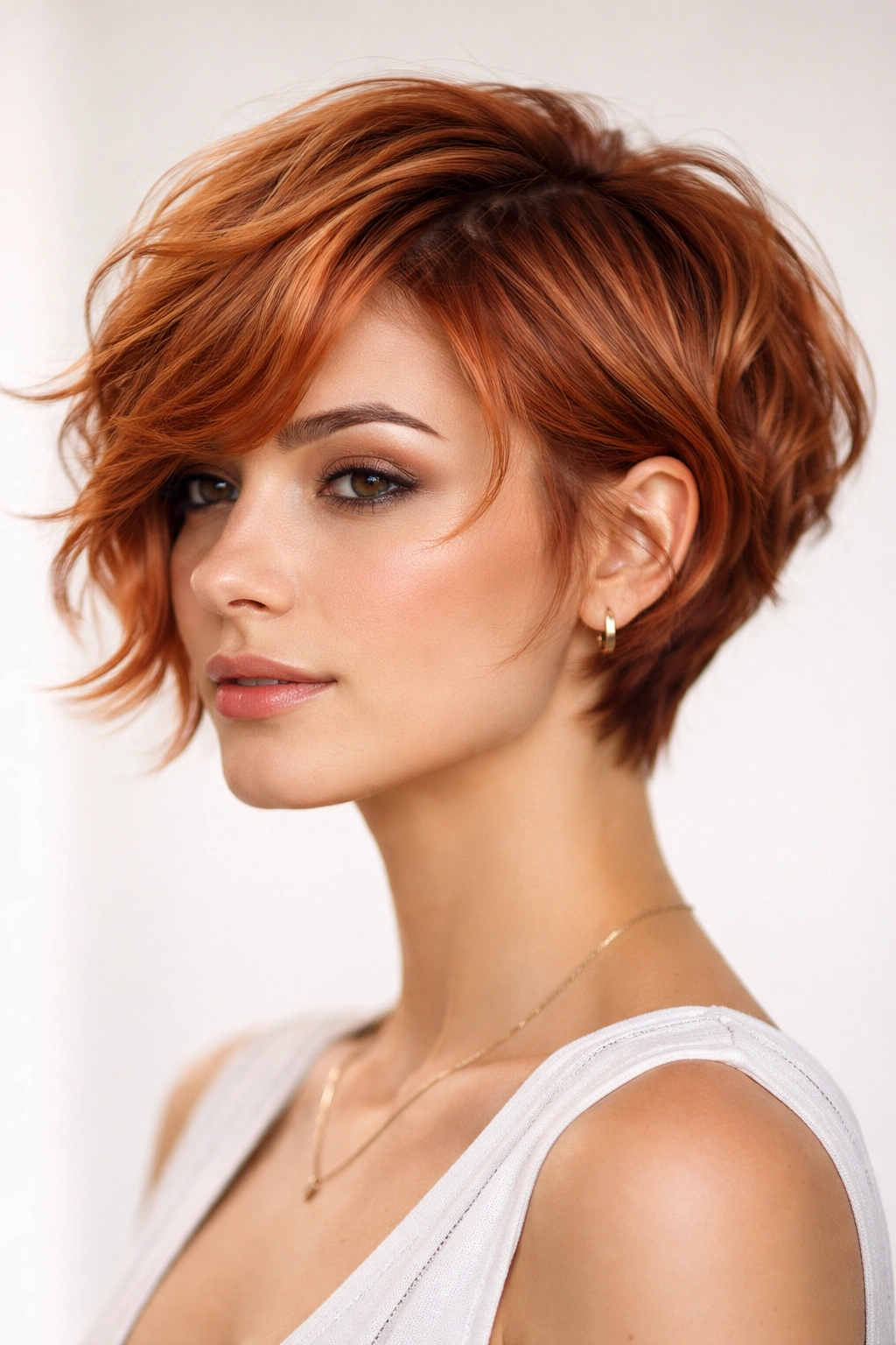 Copper strawberry pixie bob with bold color and cropped silhouette