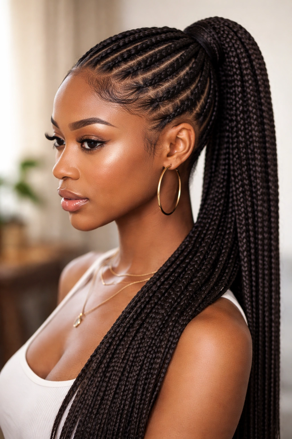 Cornrow base braided into a ponytail