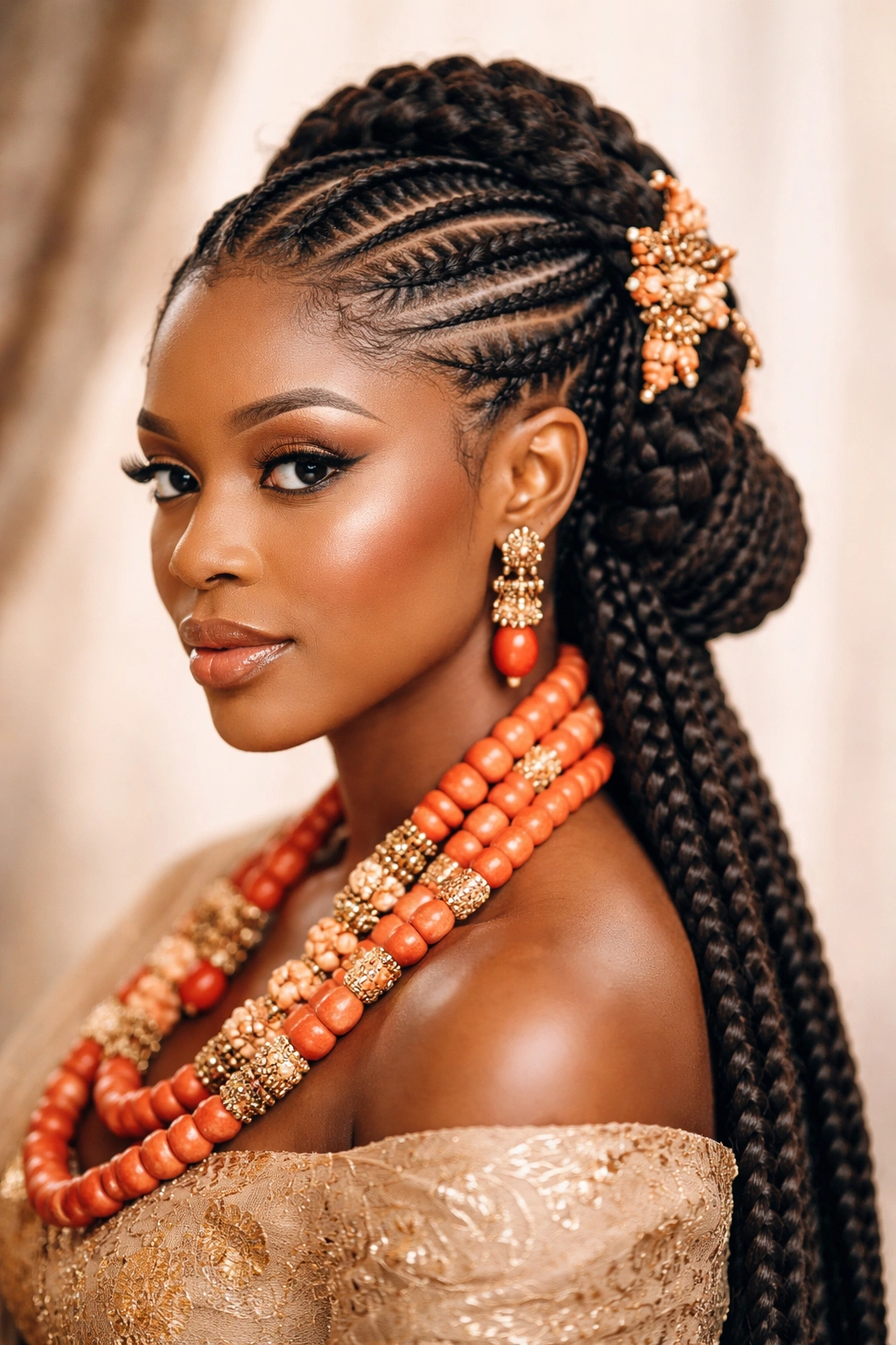 Cornrow crown with extended braids.