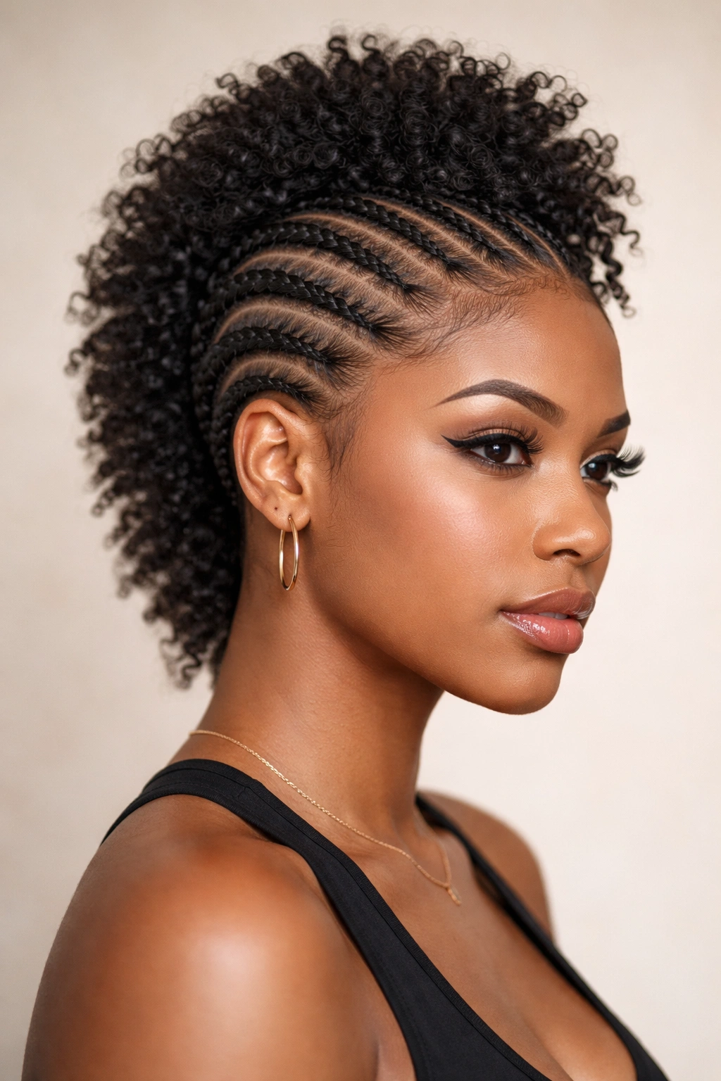 Cornrow mohawk with faded sides in a portrait