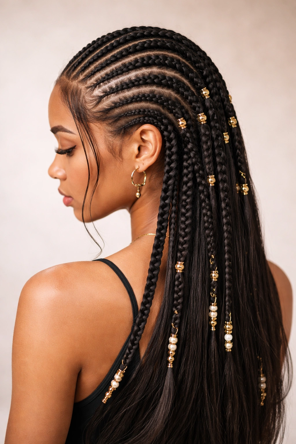 Cornrow-to-braid fusion style on straight hair