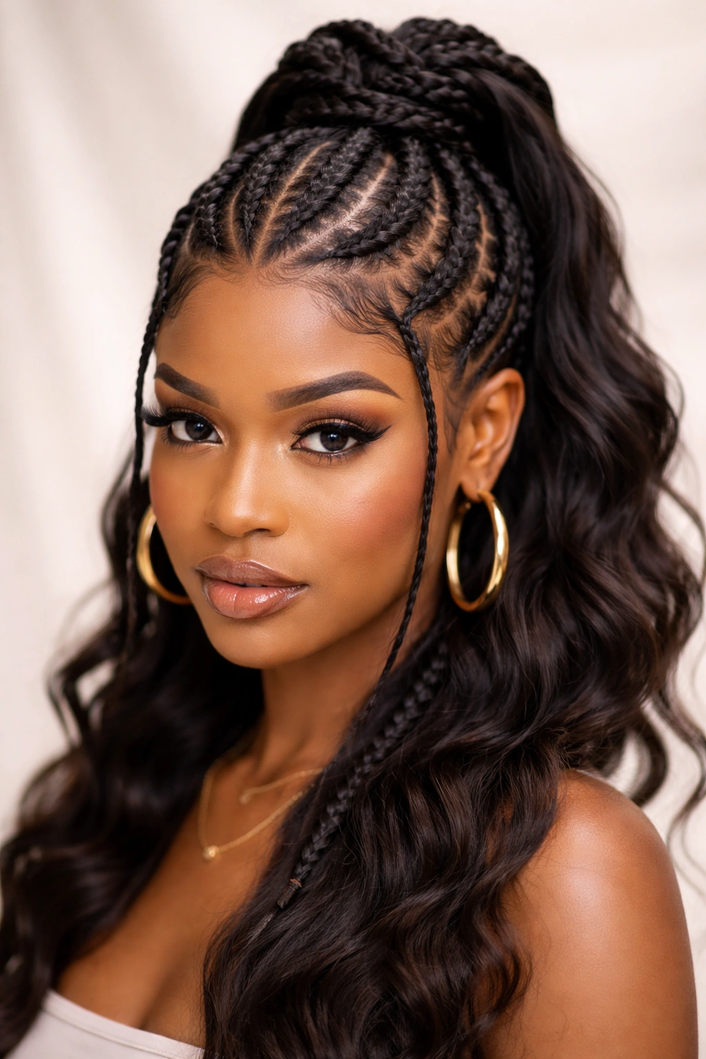 Cornrow half-up with front-detail framing the face