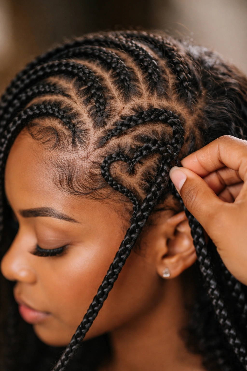 Base loosening in heart cornrows being adjusted