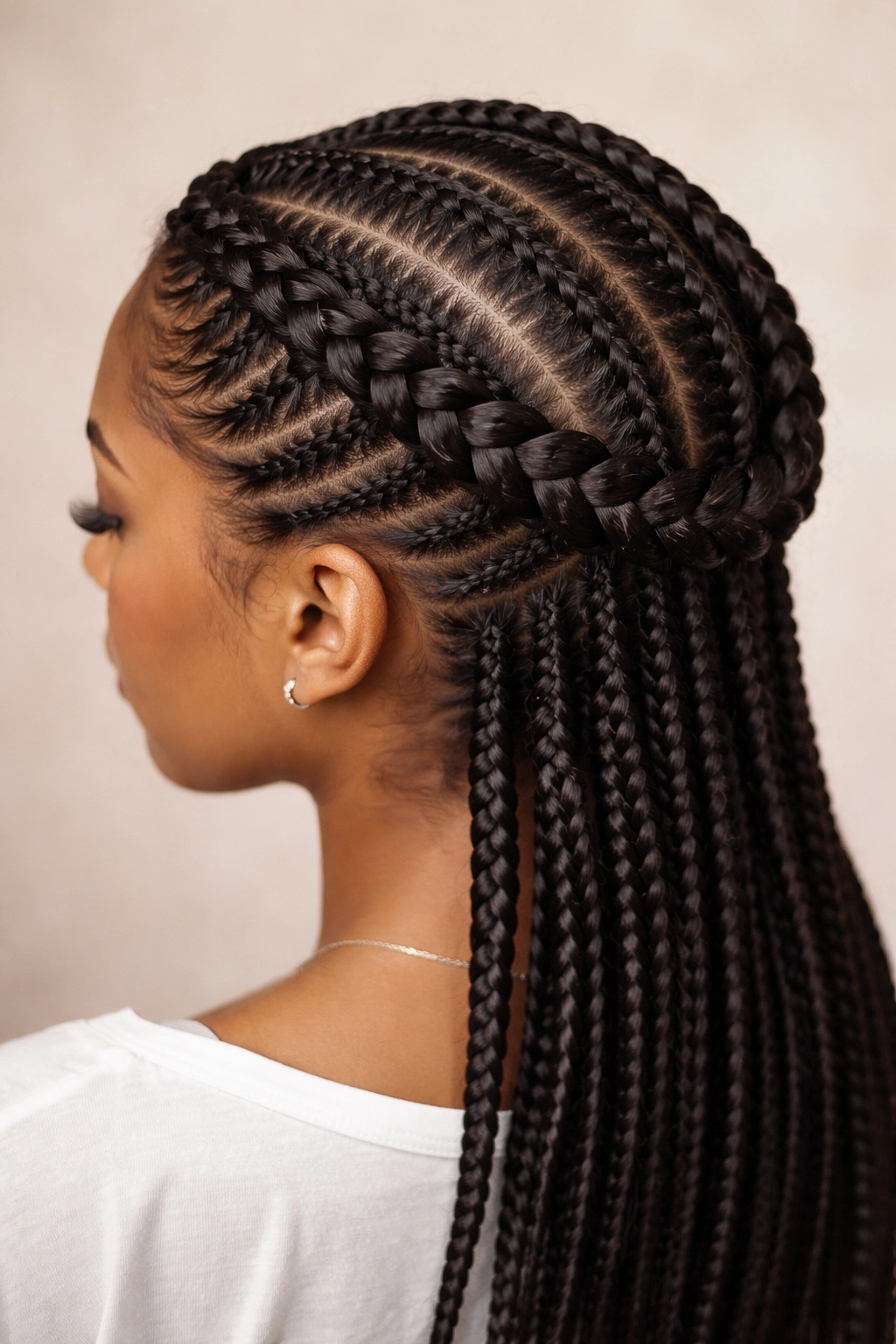 Cornrows with braided crown on top and back cornrows