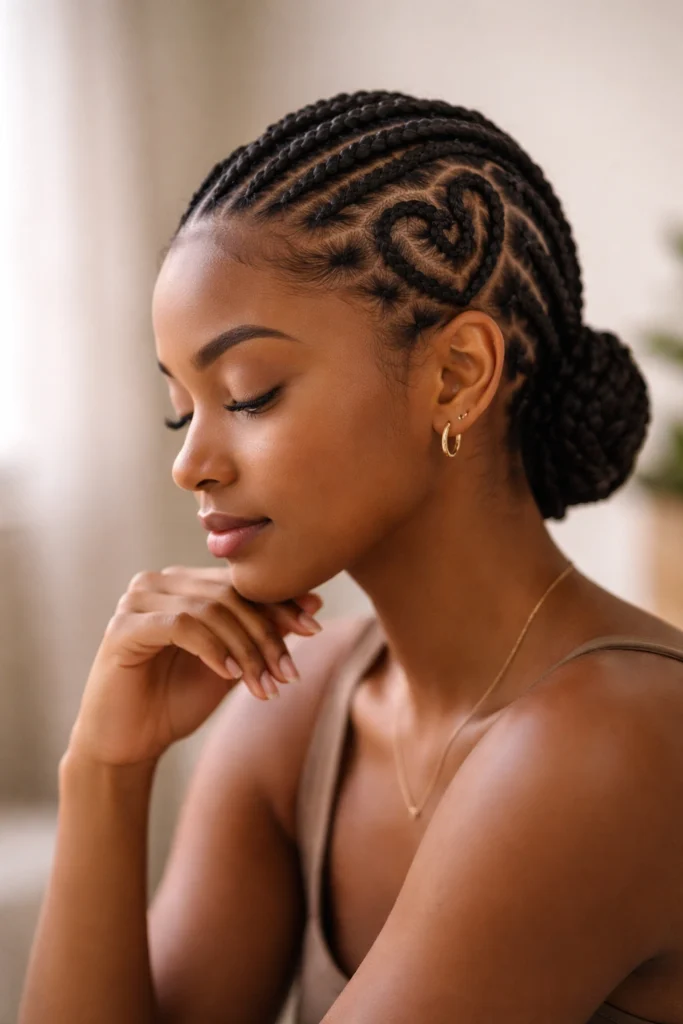 11 Small Cornrow Styles With Heart Design